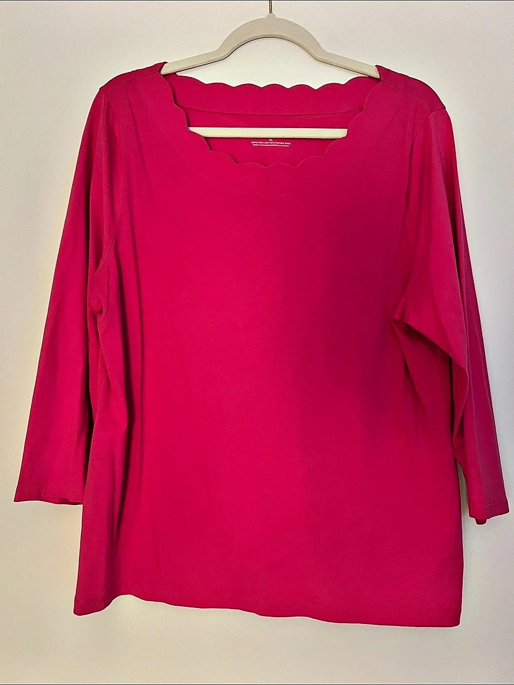 Talbots Pima Scallop-Edge Tee - Solid Tunic in bright Pink